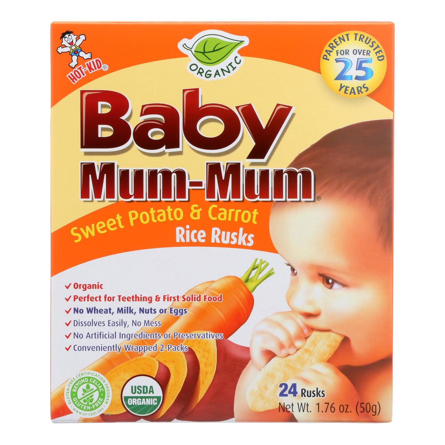 Baby Mum Mum Organic Baby Teeth Rice Rusk Organic Rick Snack With Sweet Potato And Carrot Flavor - Case Of 6 - 1.76 Oz