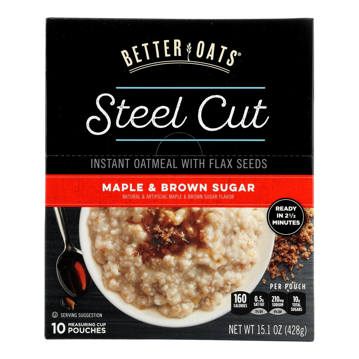 Better Oats Steel Cut Maple & Brown Sugar Instant Oatmeal With Flax Seeds - Case Of 6 - 15.1 Oz