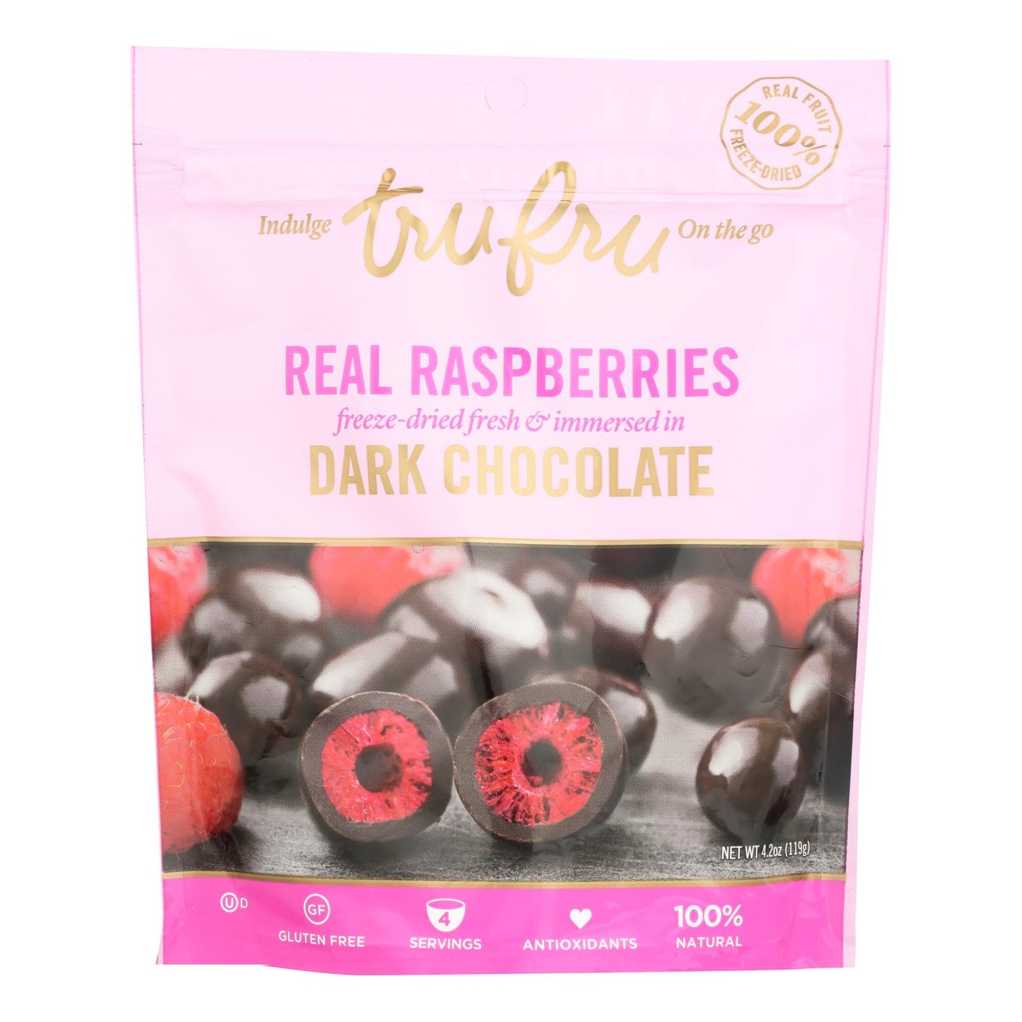 Tru Fru Real Raspberries Dipped In Dark Chocolate - Case Of 6 - 4.2 Oz