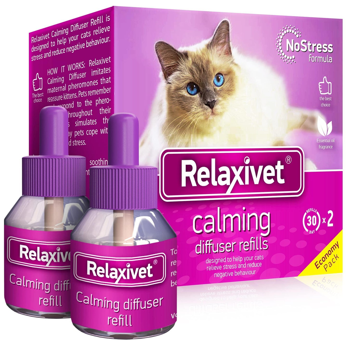 Calming Cat Diffuser Refill & Anti Anxiety Pet Products Feline Calm Pheromones & Cats Comfort Stress Relief with New Zone Fighting with Dogs & Behavior Control (2 Refills (Diffuser not included))