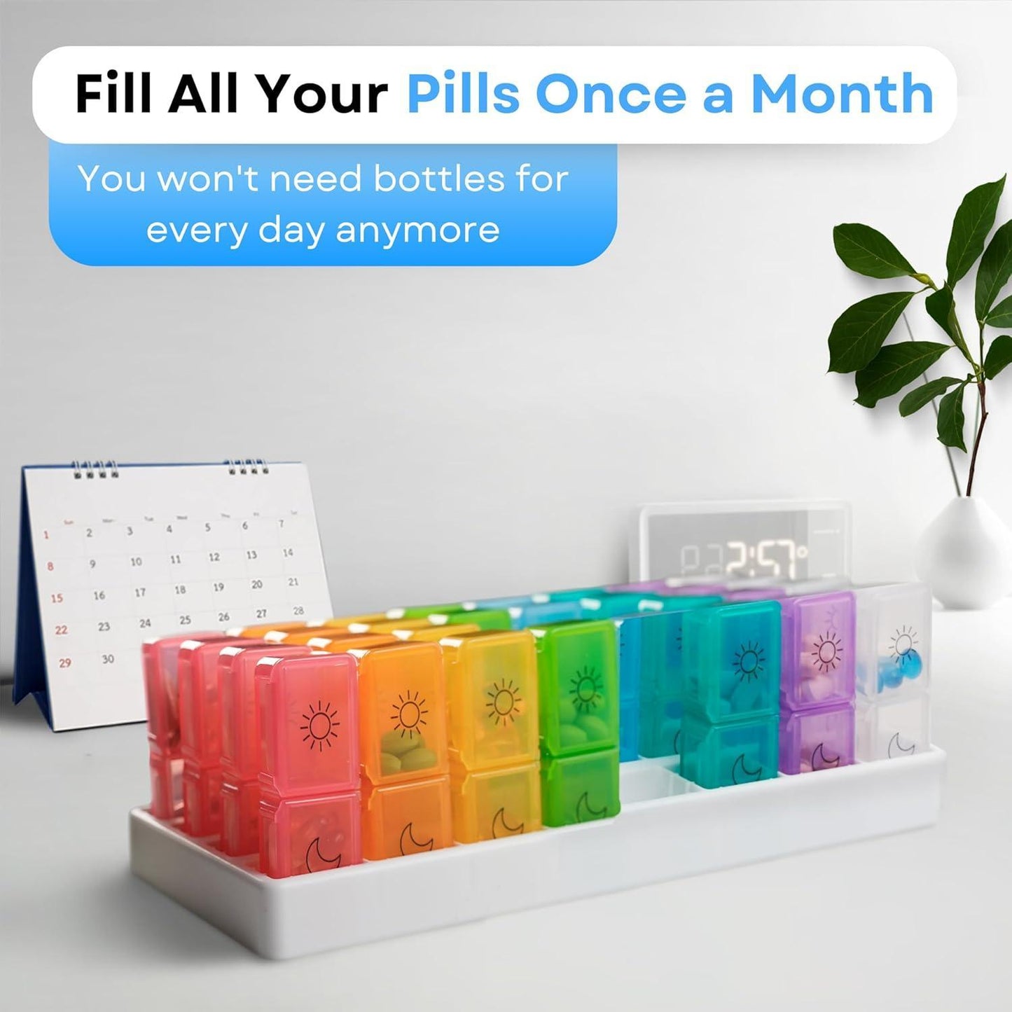 Monthly Pill Organizer 2 Times A Day 30 Day Medicine Organizer Large Pill Case Am Pm One Month Pill Box Months Pill Dispenser Twice a Day Medication Vitamin Container Sorter Two Time a Days