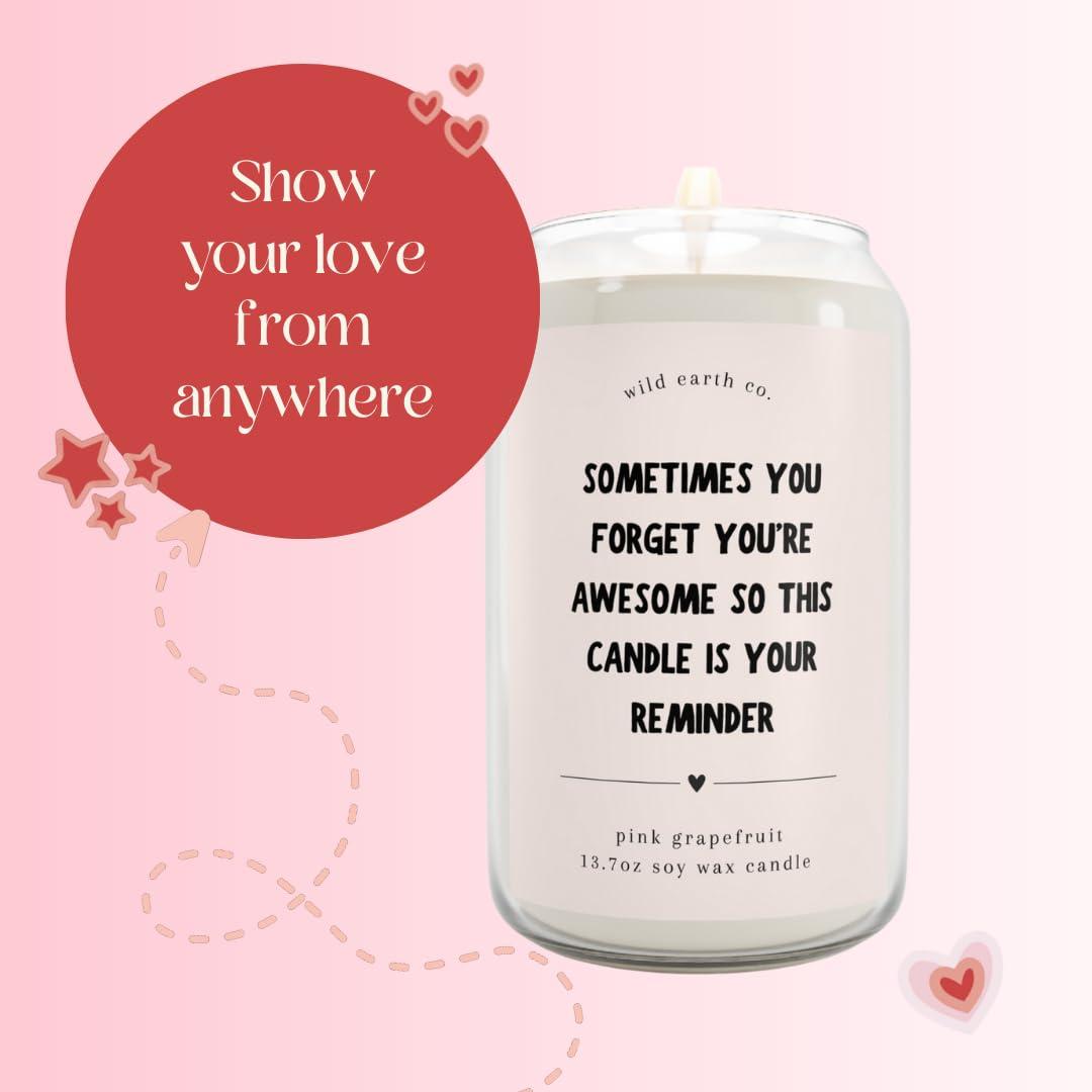 14oz Scented Candle Jar Pink Grapefruit Soy Candle with You are Awesome Message 60 80 Hour Burn Inspirational Thank You Gift for Women Best Friend Wife or Mom | Graduation Gifts for Girls