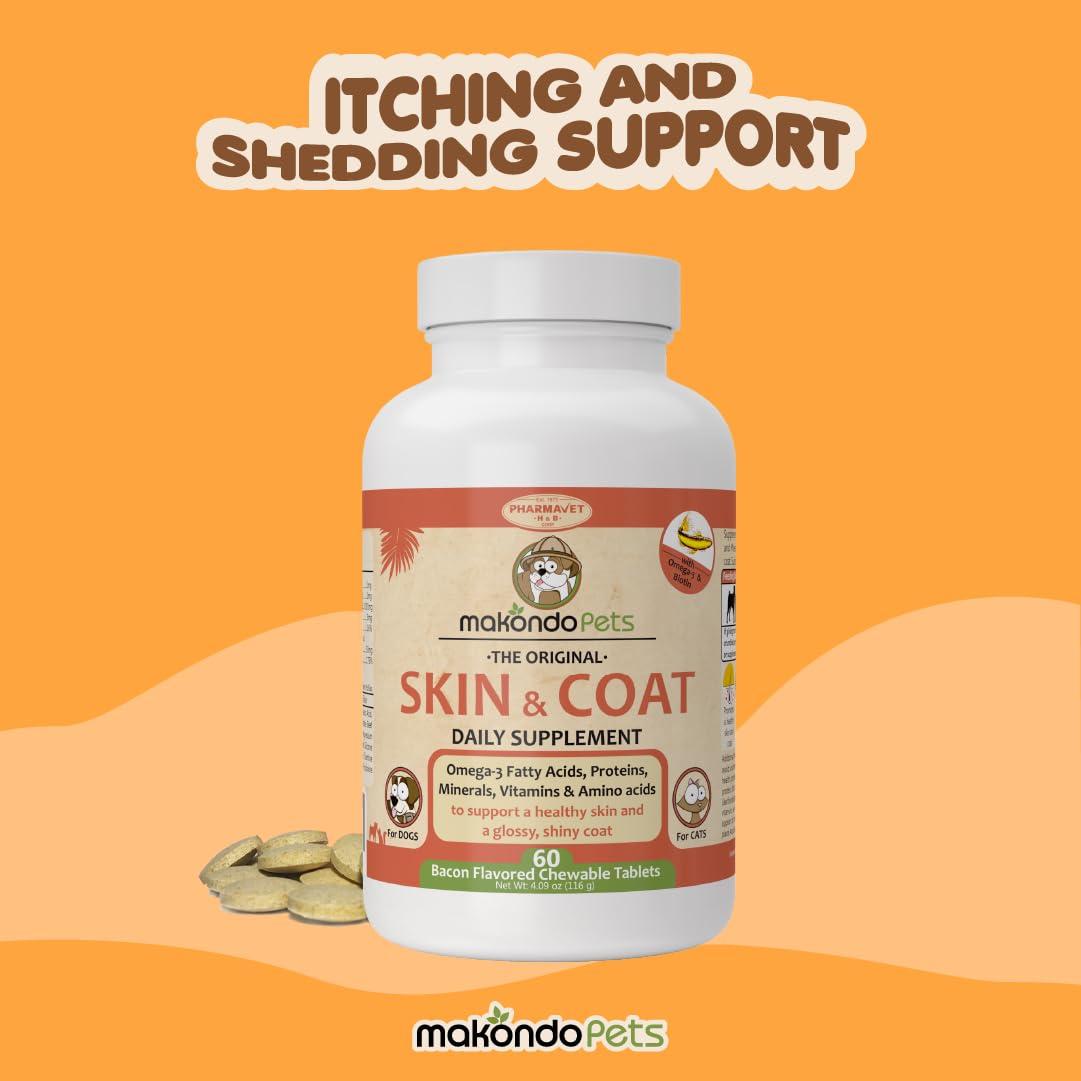 Skin and Coat Supplement with Fish Oil and Omega 3 for Dogs and Cats Dog Itch Relief Pet Supplement for Shedding Dry Itchy Skin and Allergies Dog Allergy Treatment Vitamins (60 Chewable Tablets)