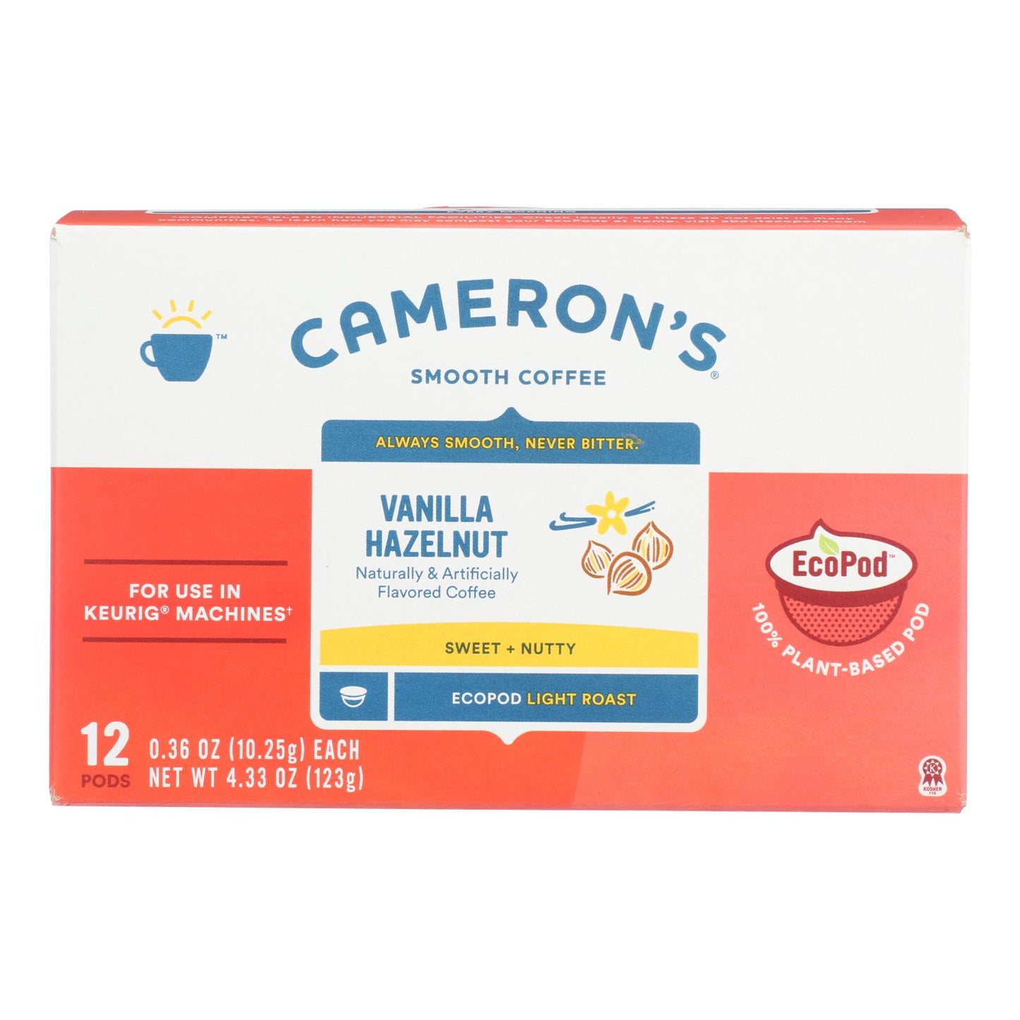 Cameron's Specialty Coffee Vanilla Hazelnut Light Roast Coffee Pods - Case Of 6 - 12 Ct