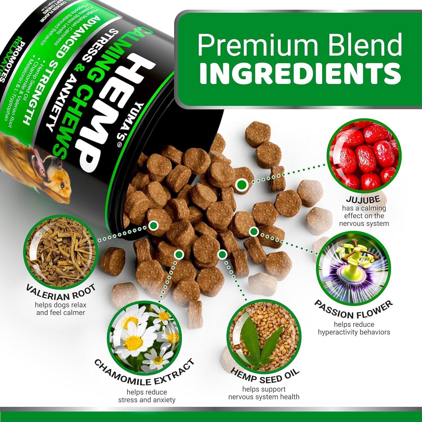 YUMA'S (2 Pack) Hemp Calming Chews for Dogs Advanced Dog Calming Treats Dog Calming Chews 340 Chews Anxiety Relief Treats Separation Aid Barking Stress Relief Melatonin Hemp Oil