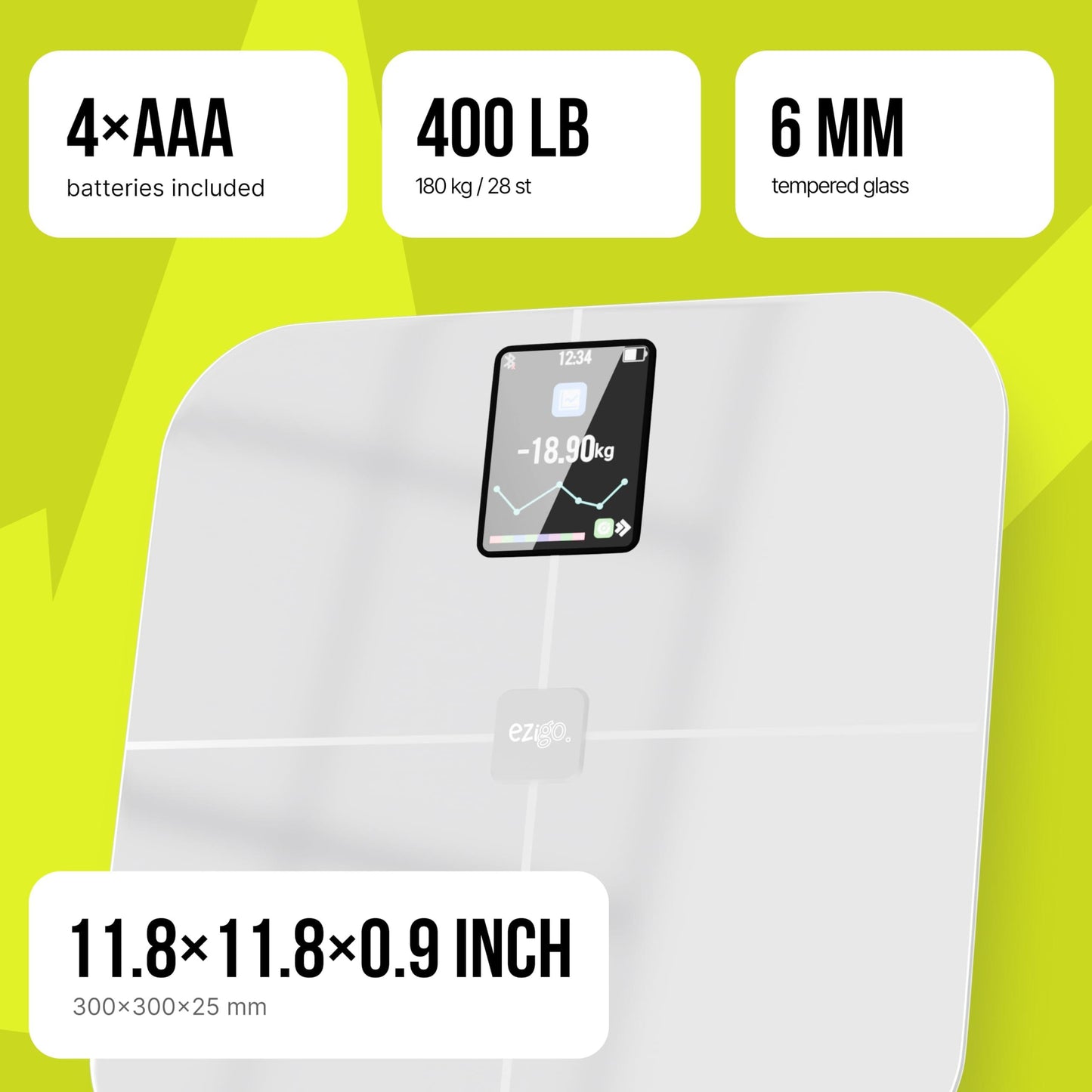25 Metrics White Digital Bathroom Smart Scale with BMI Body Fat Muscle Mass Bluetooth Apple Health Compatible Scales Digital Weight Composition Scale & Body Fat Mass Up to 400lb 180 kg