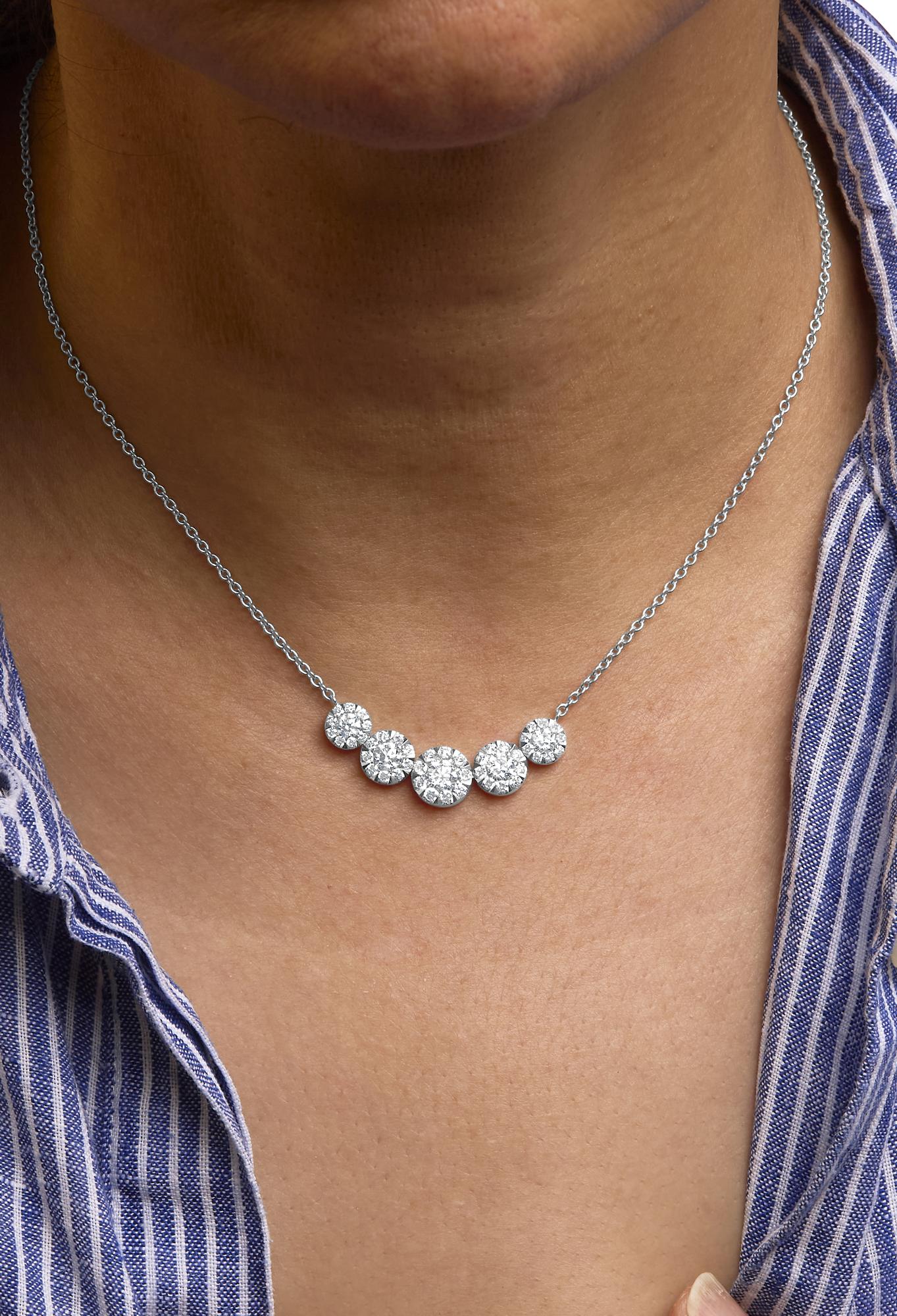 14K White Gold 2 3/8 Cttw Diamond 5 Station Cluster Necklace (H-I Color, VS2-SI1 Clarity) - 18" Inches