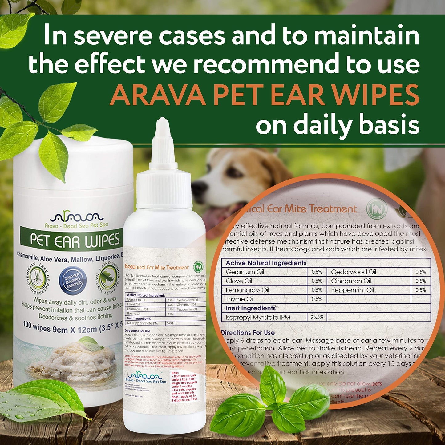 Arava Natural Ear Mite Treatment for Dogs & Cats Pet Ear Mites Infection Cleaner Treat Inaccessible Areas & Prevent Infections NOT for Cats Under 13 LBS & Puppies Under 9 Months