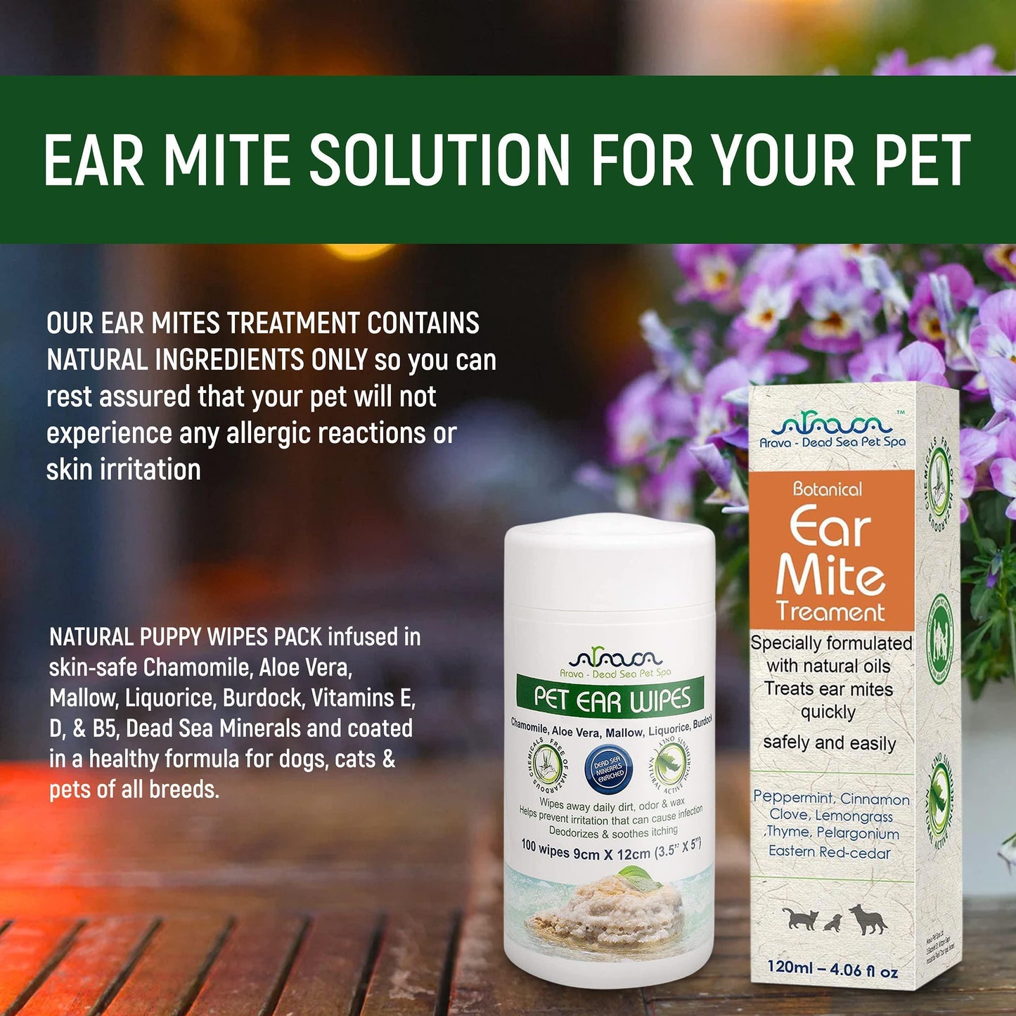 Arava Natural Ear Mite Treatment for Dogs & Cats Pet Ear Mites Infection Cleaner Treat Inaccessible Areas & Prevent Infections NOT for Cats Under 13 LBS & Puppies Under 9 Months