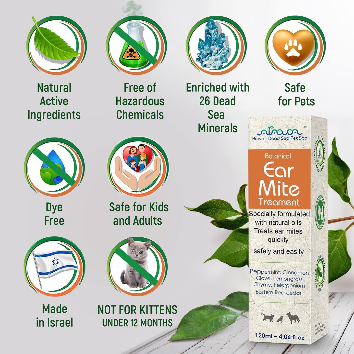 Arava Natural Ear Mite Treatment for Dogs & Cats Pet Ear Mites Infection Cleaner Treat Inaccessible Areas & Prevent Infections NOT for Cats Under 13 LBS & Puppies Under 9 Months