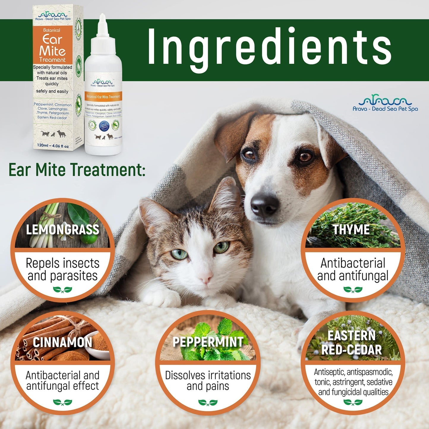 Arava Natural Ear Mite Treatment for Dogs & Cats Pet Ear Mites Infection Cleaner Treat Inaccessible Areas & Prevent Infections NOT for Cats Under 13 LBS & Puppies Under 9 Months