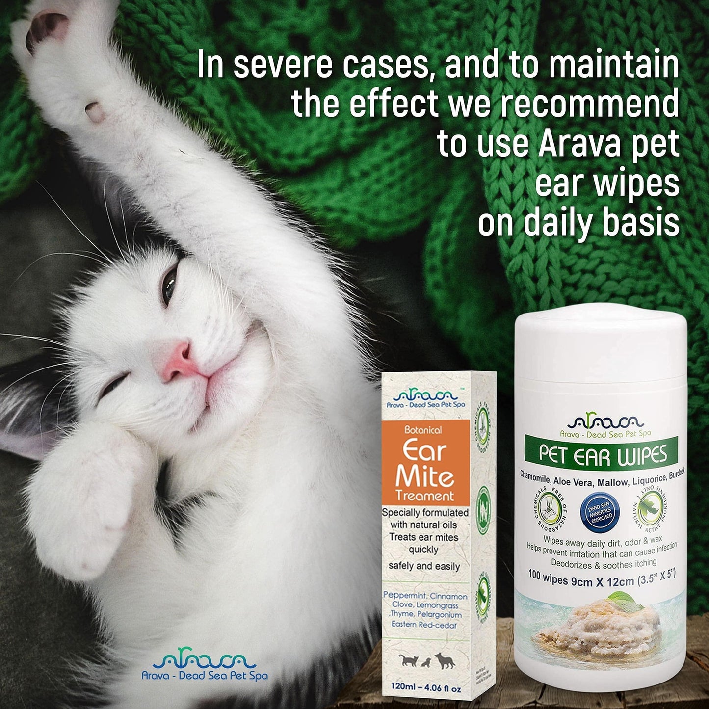 Arava Natural Ear Mite Treatment for Dogs & Cats Pet Ear Mites Infection Cleaner Treat Inaccessible Areas & Prevent Infections NOT for Cats Under 13 LBS & Puppies Under 9 Months