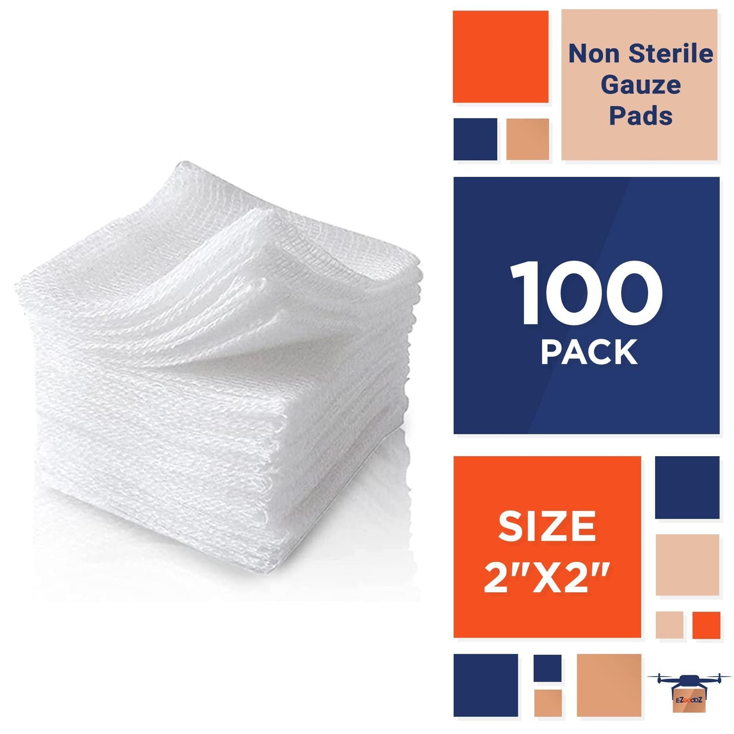 Non Sterile Gauze Pads 2x2 Inches Pack of 100 Disposable Non Adhesive Gauze Pads Tightly Woven 2x2 Gauze Pads for Wounds Soft 12 Ply Cotton Non Adherent Pads Well Absorbent Gauze Sponges