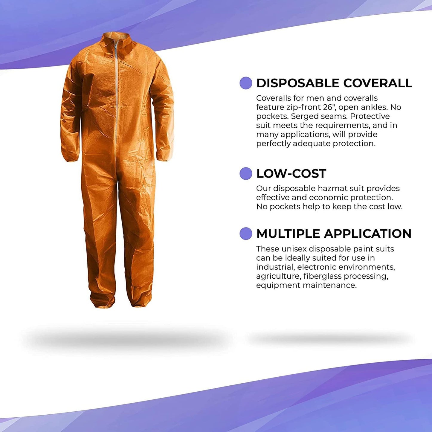 AMZ Medical Supply Disposable Coveralls for Men and Women 3X Large. Orange Hazmat Suits Disposable PP PE 40 GSM. Medical Protective Suit Disposable with Open Wrists Ankles Front Zipper No Pocket
