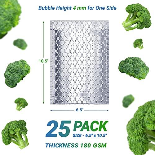 Thermal Bubble Mailer 6.5 x 10.5 Pack of 25 Foil Mailing Envelopes Self Seal Cool Bubble Mailers Waterproof Cold Shipping Package Insulated Shipping Bags for Food Perishables Cosmetics