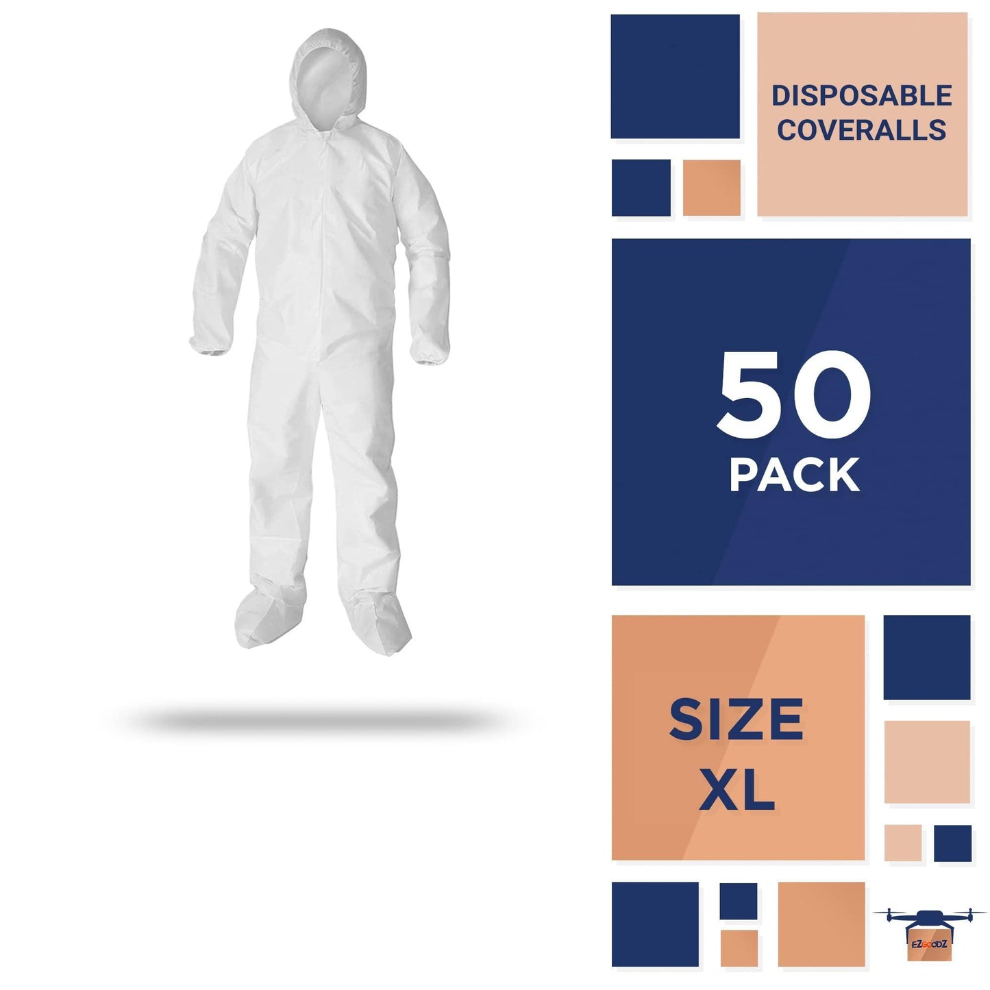 Disposable Coveralls with Hood Boots Medium Pack of 5 White Paint Coveralls Disposable SF PP 60 GSM Waterproof Hazmat Suits Disposable Elastic Wrists Zipper Unisex Disposable Coverall