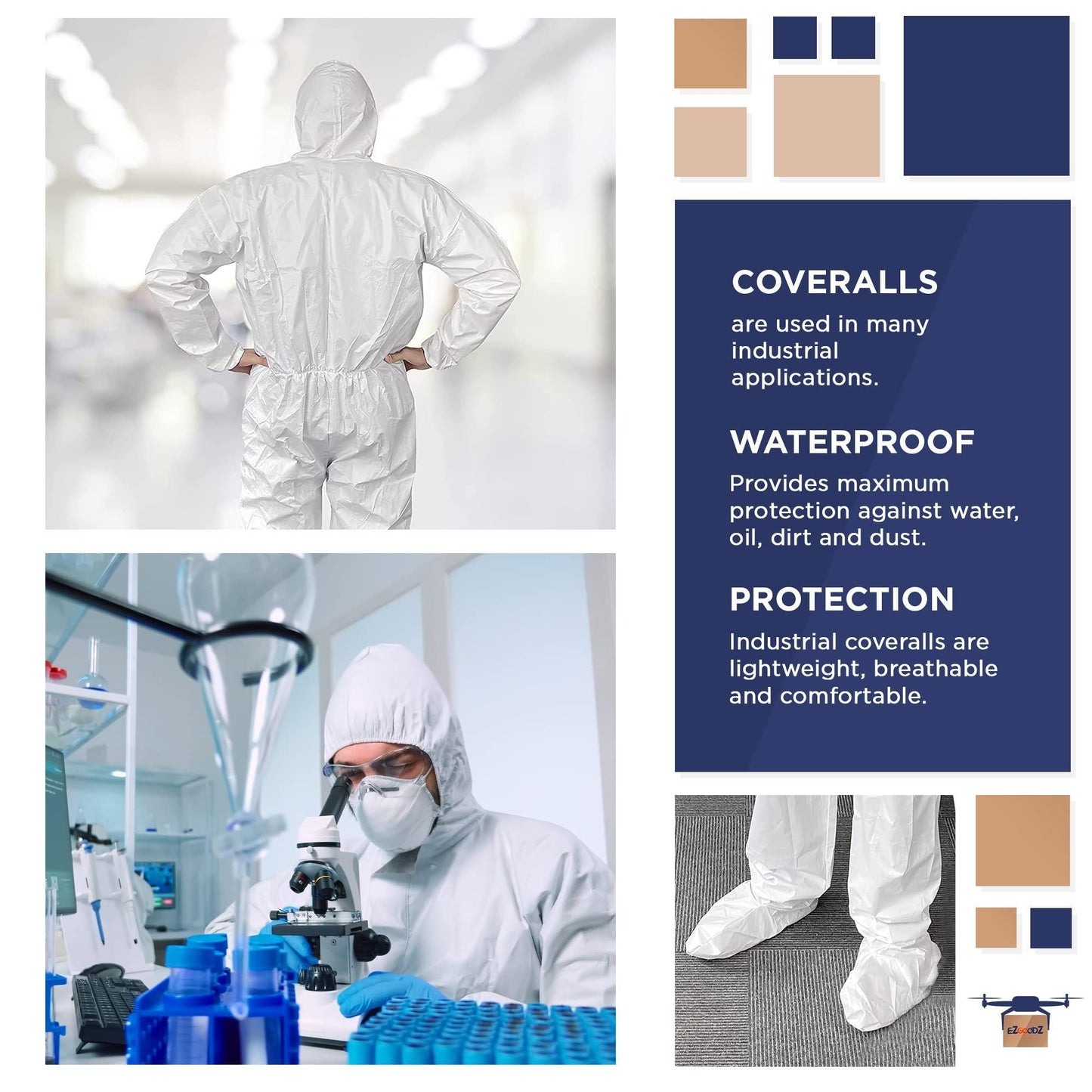 Disposable Coveralls with Hood Boots Medium Pack of 5 White Paint Coveralls Disposable SF PP 60 GSM Waterproof Hazmat Suits Disposable Elastic Wrists Zipper Unisex Disposable Coverall