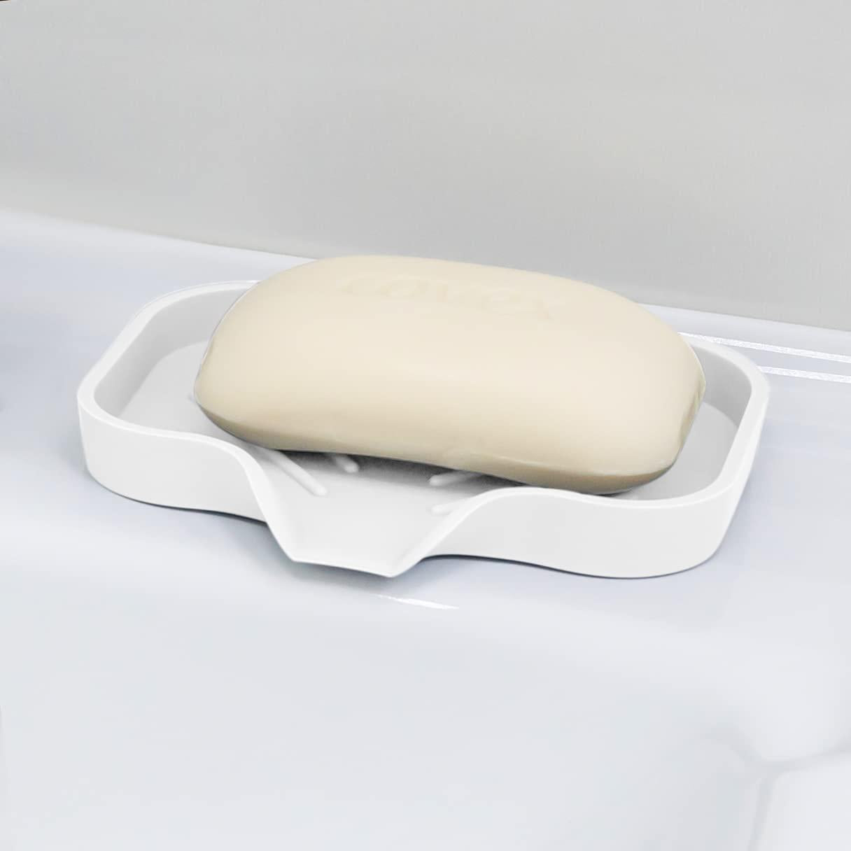 2 Pcs White Silicone Self Draining Rectangular Soap Dishes Waterfall Soap Trays Soap Dishes for Bar Soap Soap Boxes Soap Case Soap Container Soap Pads Kitchen Sink Shower Bathroom.