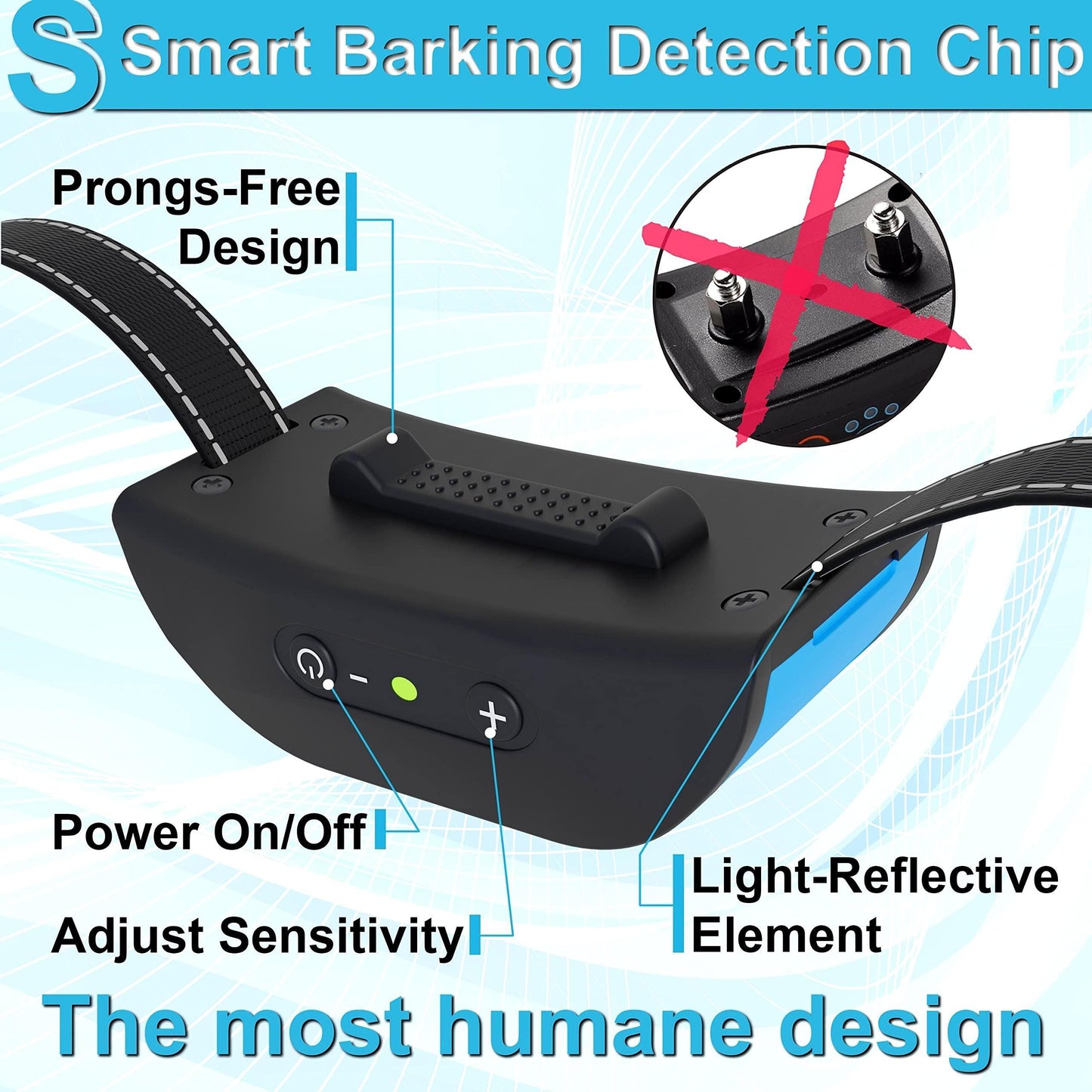 Small Dog Bark Collar Humane No Shock Rechargeable Anti Barking Collar No Harmful Prongs Sound and Vibration 7 Sensitivity Levels for Small and Medium Dogs