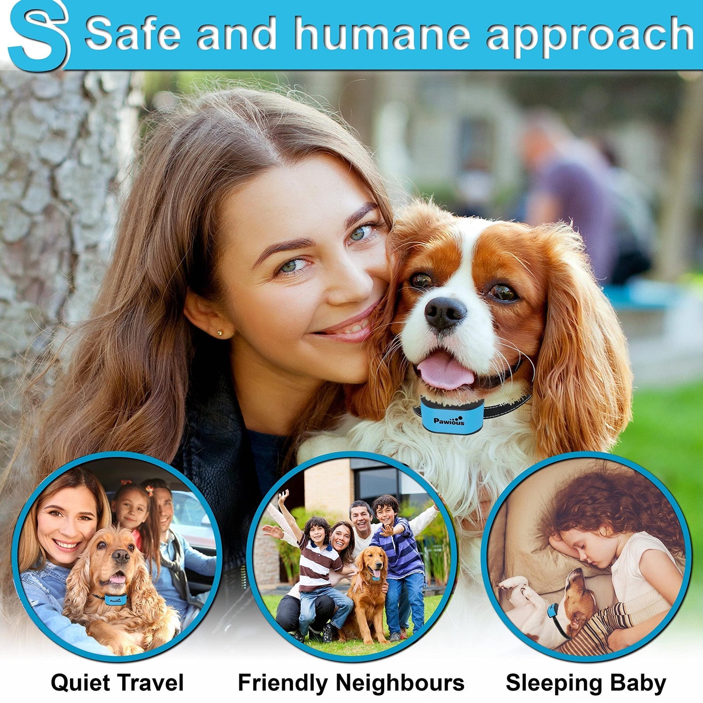 Small Dog Bark Collar Humane No Shock Rechargeable Anti Barking Collar No Harmful Prongs Sound and Vibration 7 Sensitivity Levels for Small and Medium Dogs