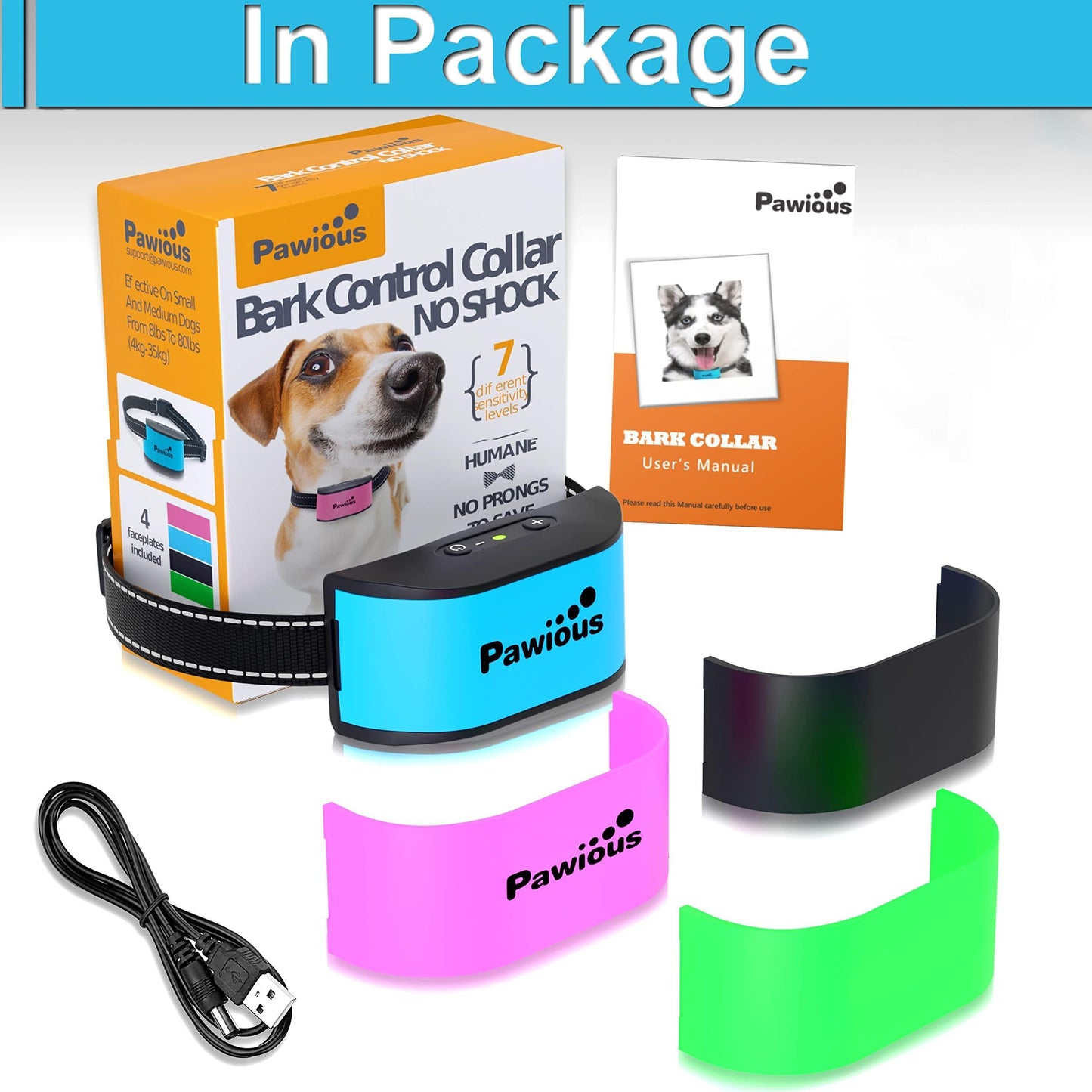 Small Dog Bark Collar Humane No Shock Rechargeable Anti Barking Collar No Harmful Prongs Sound and Vibration 7 Sensitivity Levels for Small and Medium Dogs