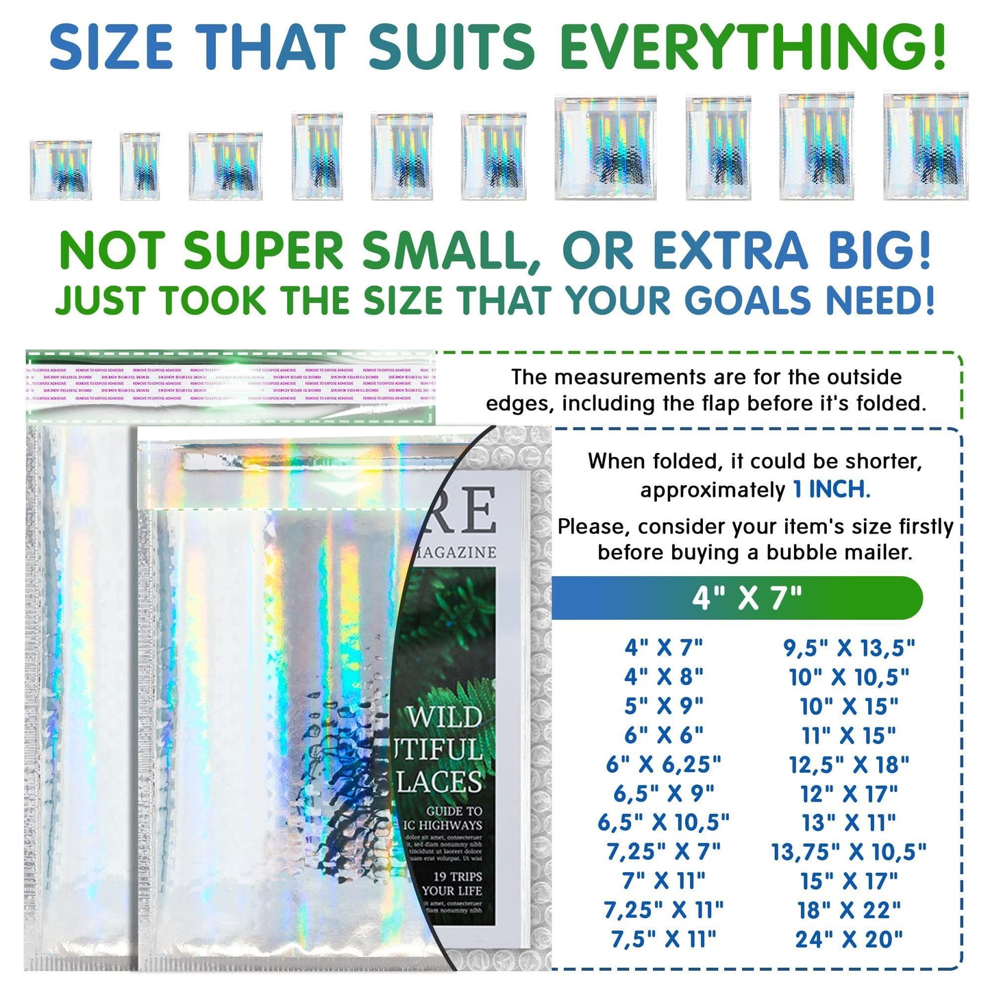 Hologram Metallic Bubble Mailers 9.5 x 13.5 Pack of 25 Opaque Mail Bubble Envelopes with Sturdy Adhesive Line Reliable Padded Shipping Envelopes Waterproof Padded Envelopes Various Sizes