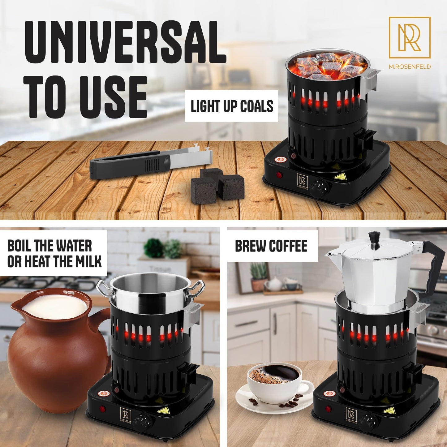 Multipurpose Electric Charcoal Starter 800W Electric Charcoal Burner ETL Approved Electric Stove Coconut Charcoal Lighters with Tongs 800W Hot Plate Electric 304 Stainless Steel Coiled Burner