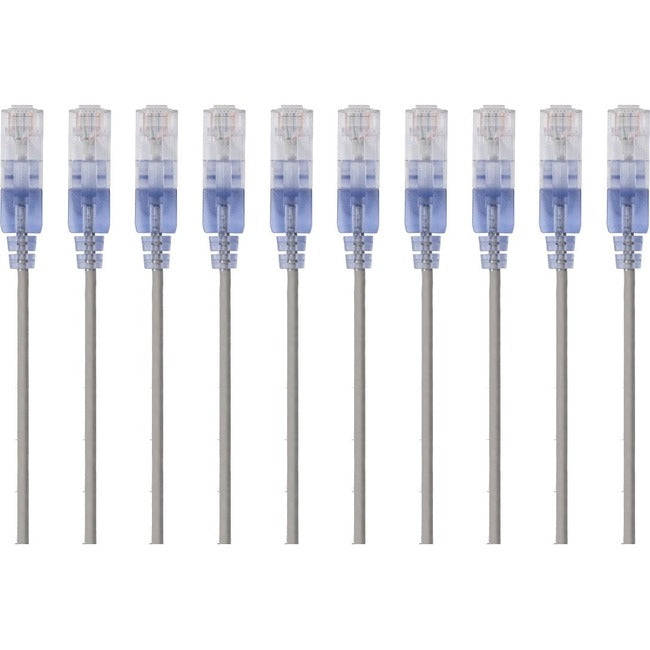 Monoprice 10-Pack, SlimRun Cat6A Ethernet Network Patch Cable, 7ft Gray