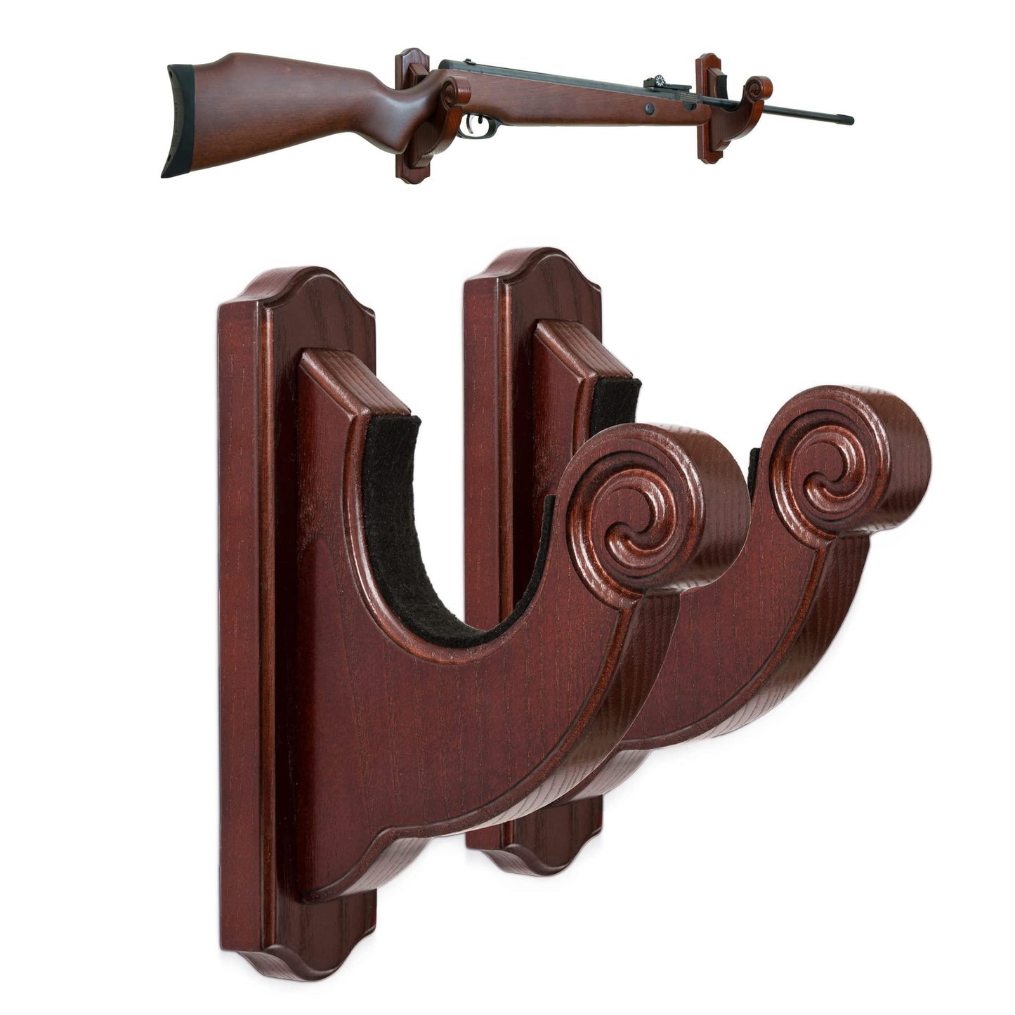 TESLYAR Gun Rack Wall Mount Hold Up Displays Horizontal Gun Rack and Shotgun Hooks Store Rifle Shotgun Bow Real Hardwood Hanger Twisted (Red)