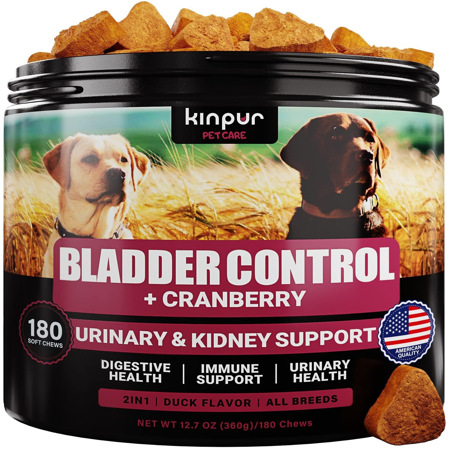 180 Cranberry Chews   Dog Cranberry Supplement   Natural Aid for Urinary Tract Bladder Kidney Health   Immune Support for Dogs of All Ages and Breeds   American Quality   Duck Flavor
