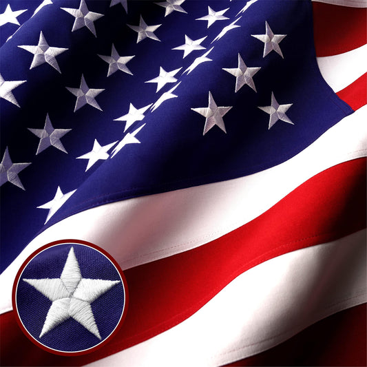 3x5 Ft American Flag Deluxe TearProof Series Featuring Super Tough Spun Polyester Embroidered Stars Sewn Stripes