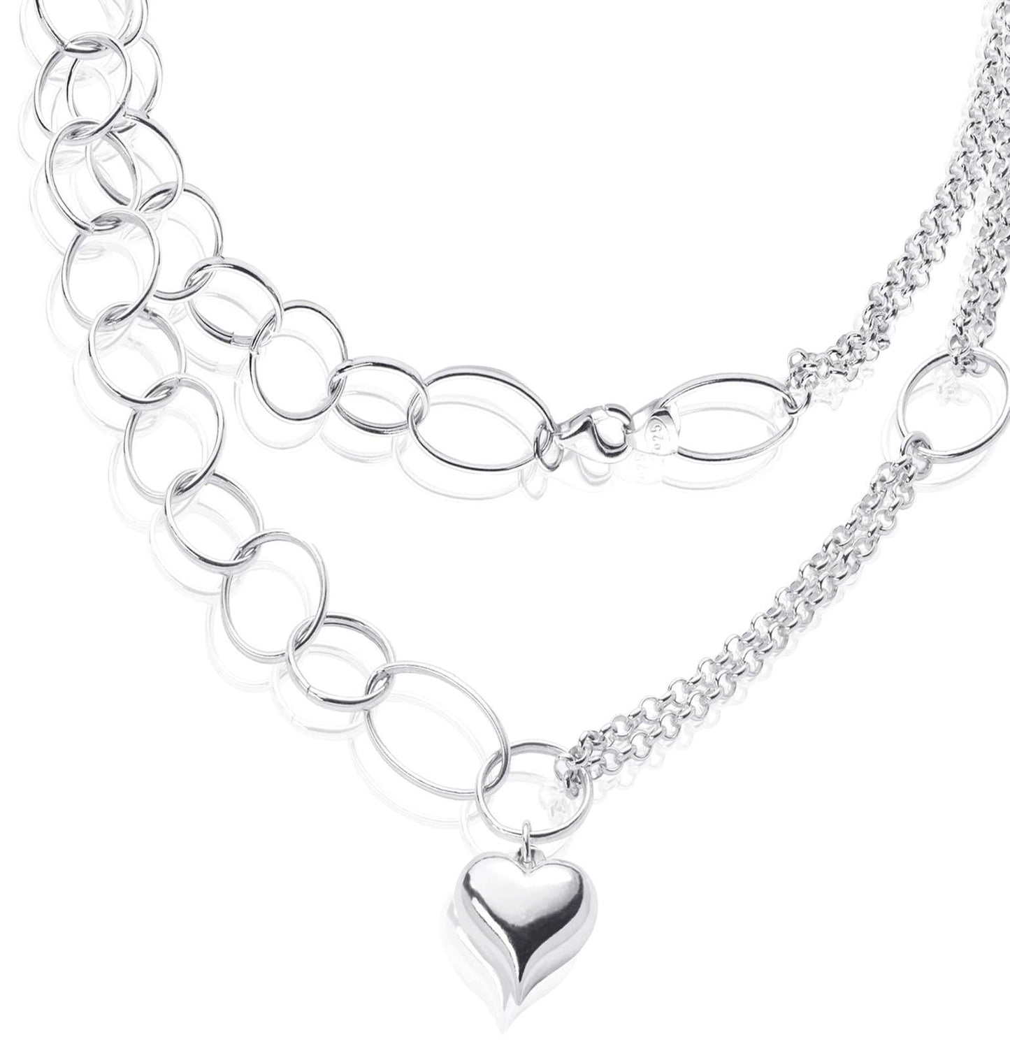 925 Sterling Silver Necklaces for Women Heart Pendant Chain Necklace Trend Jewelry Gift for Women Wife Girls Her Birthday Love Gift