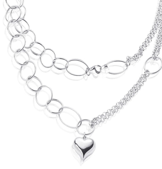 925 Sterling Silver Necklaces for Women Heart Pendant Chain Necklace Trend Jewelry Gift for Women Wife Girls Her Birthday Love Gift