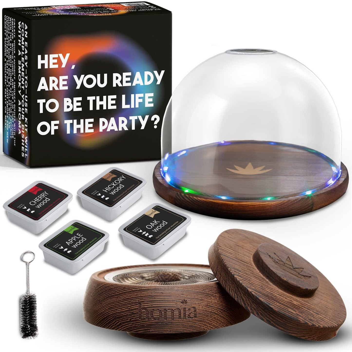 Cocktail Smoker Kit with LED Wooden Base and Glass Dome 7.8  x 4.7    Premium Quality Wood   Wooden Bar Smoker for Cocktails with Wood Chips   Old Fashioned Cocktails Whiskey or Bourbon Drinks