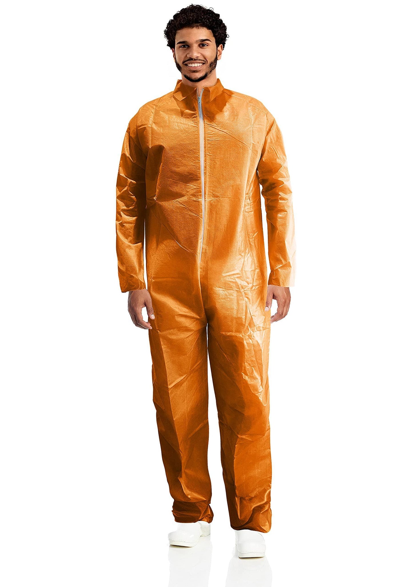 AMZ Medical Supply Disposable Coveralls for Men and Women 3X Large. Orange Hazmat Suits Disposable PP   PE 40 GSM. Medical Protective Suit Disposable with Open Wrists Ankles Front Zipper No Pocket