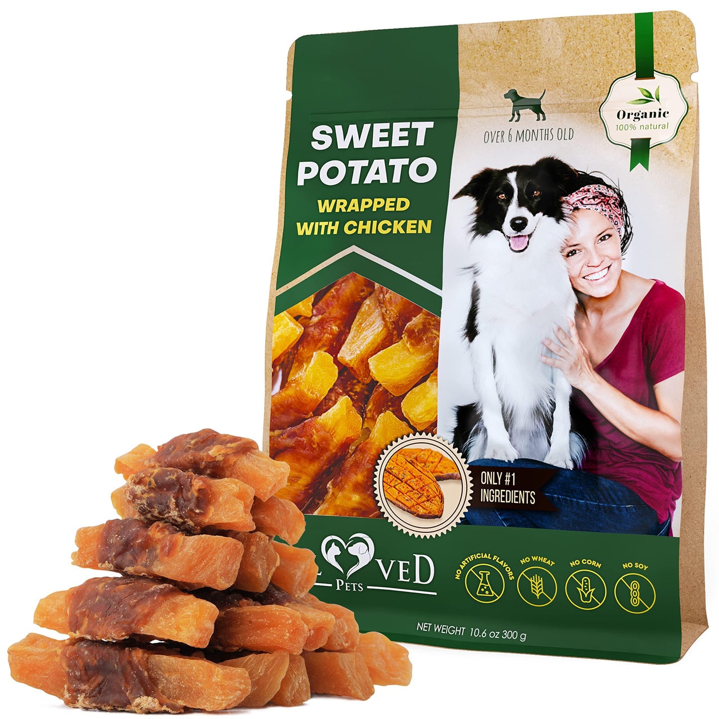 Dog Sweet Potato Wrapped with Chicken & Pet Natural Chew Treats   Grain Free Organic Meat & Human Grade Dried Snacks in Bulk   Best Twists for Training Small & Large Dogs   Made for USA (Sweet Potato)