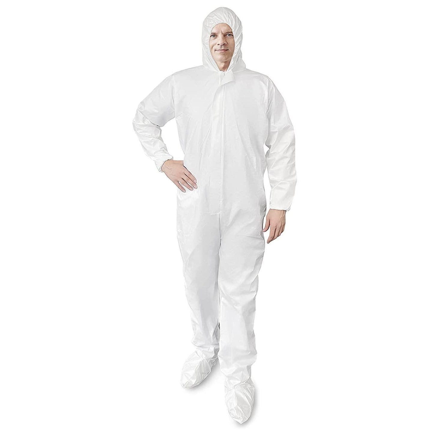 Disposable Coveralls with Hood Boots Medium Pack of 5 White Paint Coveralls Disposable SF PP 60 GSM Waterproof Hazmat Suits Disposable Elastic Wrists Zipper Unisex Disposable Coverall