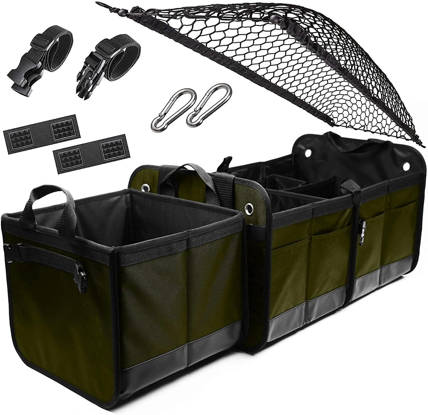 3 Compartment Separable Collapsible Car Trunk Storage Organizer for SUV Minivan Truck Sedan   XL Military Green