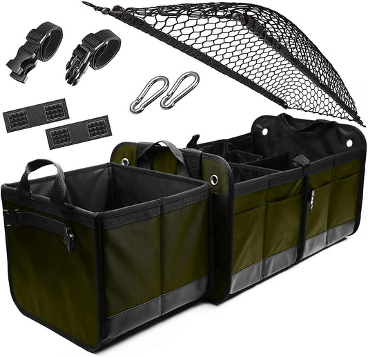 3 Compartment Separable Collapsible Car Trunk Storage Organizer for SUV Minivan Truck Sedan   XL Military Green