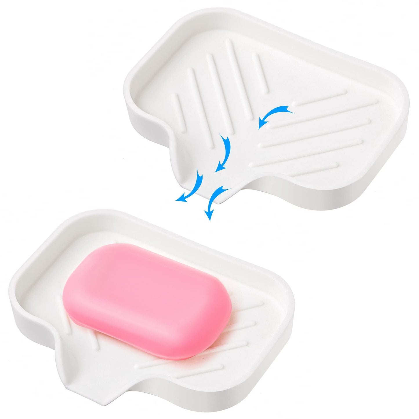 2 Pcs White Silicone Self Draining Rectangular Soap Dishes   Waterfall Soap Trays   Soap Dishes for Bar Soap   Soap Boxes   Soap Case   Soap Container   Soap Pads   Kitchen Sink   Shower   Bathroom.
