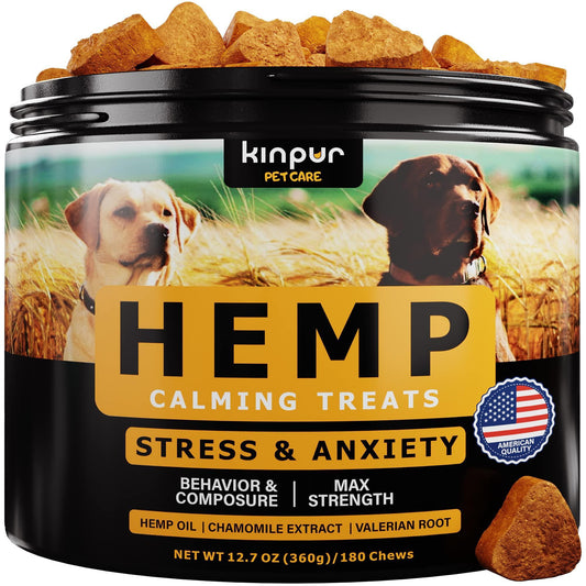 Natural Calming Chews for Dogs with Hemp Oil and Valerian Root   Aid during Fireworks Thunderstorms Separation   Hip and Joint Health   Duck Flavored Dog Calming Treats for All Breeds 180 Chews