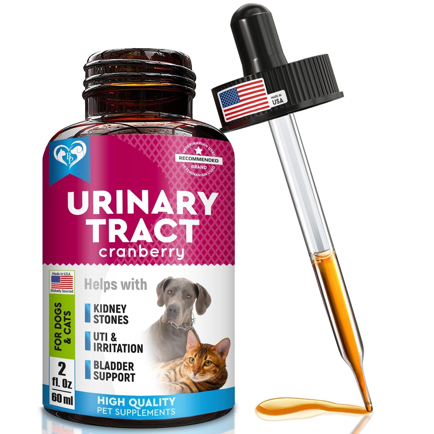Cat & Dog Urinary Tract Infection Treatment & Natural UTI Medicine Cranberry Kidney Bladder Support Supplement   Best Prevention Incontinence Bladder Stones   Pet Renal Health & UTI Care Drops