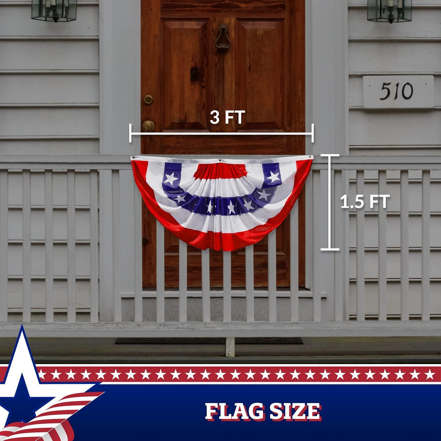 2 Pack: American USA Pleated Fan Flag 1.5x3 Feet DELUXE Bunting Decoration Flags PRINTED 150D Patriotic Stars and Stripes with Canvas Header and Brass Grommets