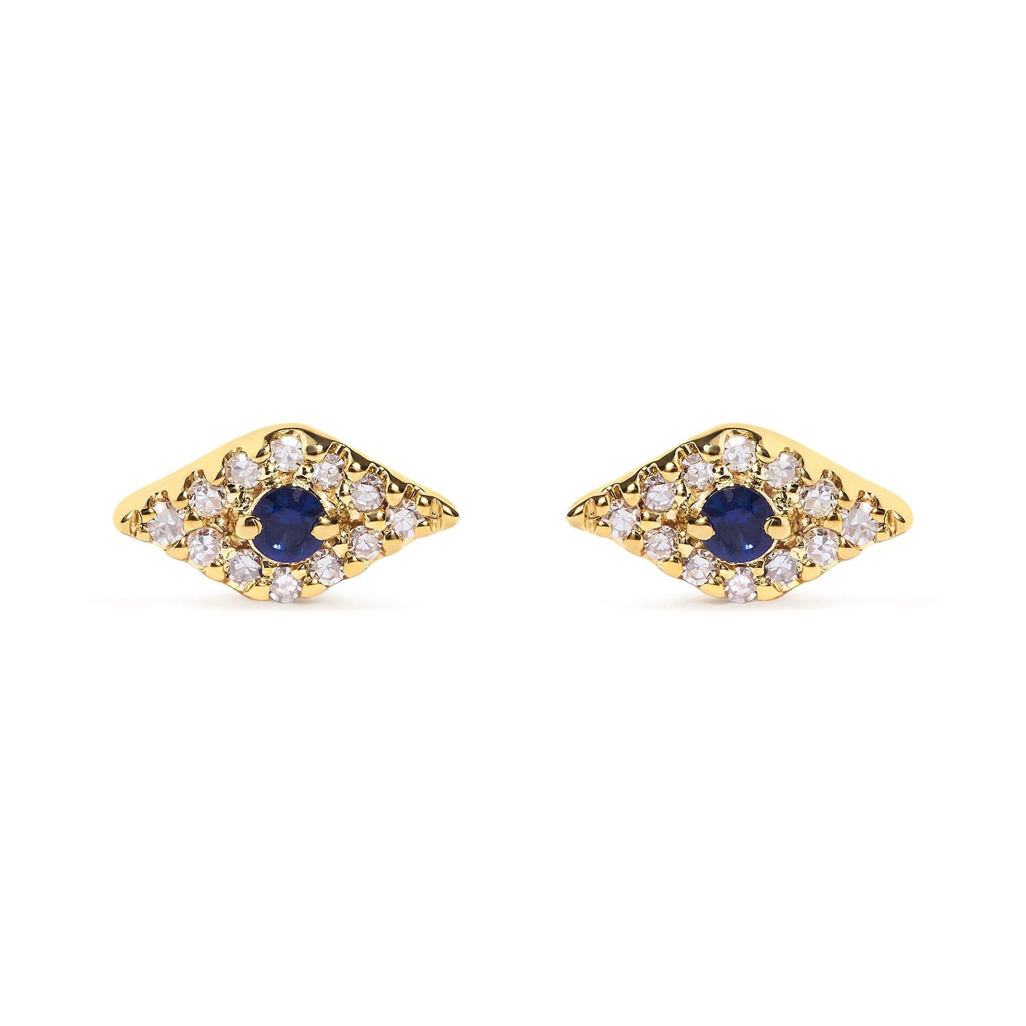 10K Yellow Gold Blue Sapphire and Diamond Accent Evil Eye Stud Earring (H-I Color, I1-I2 Clarity)
