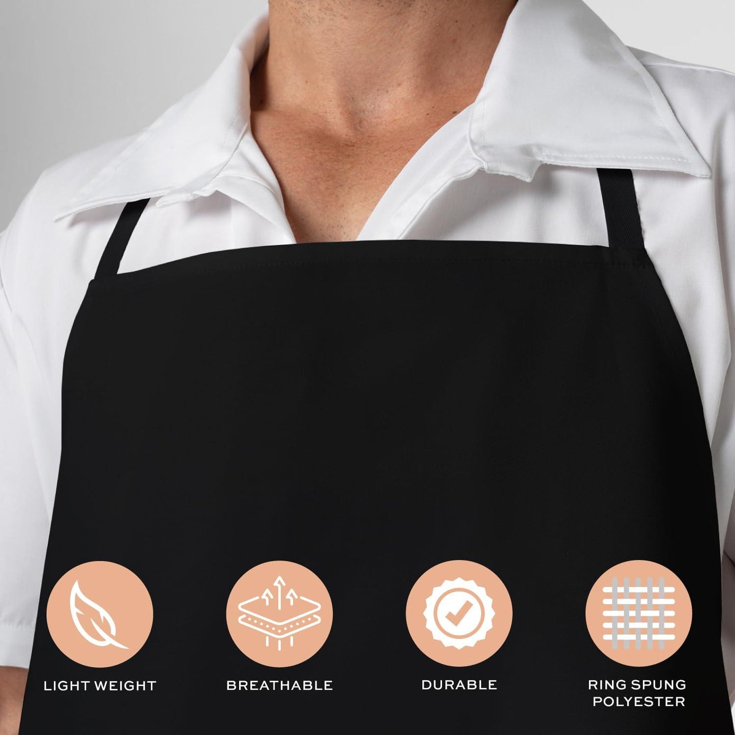 White Classic Black Aprons Bulk   Commercial Chef Bib Apron for Kitchen and Restaurant Cooking without Pockets Unisex Women and Men Adult   12 Pack