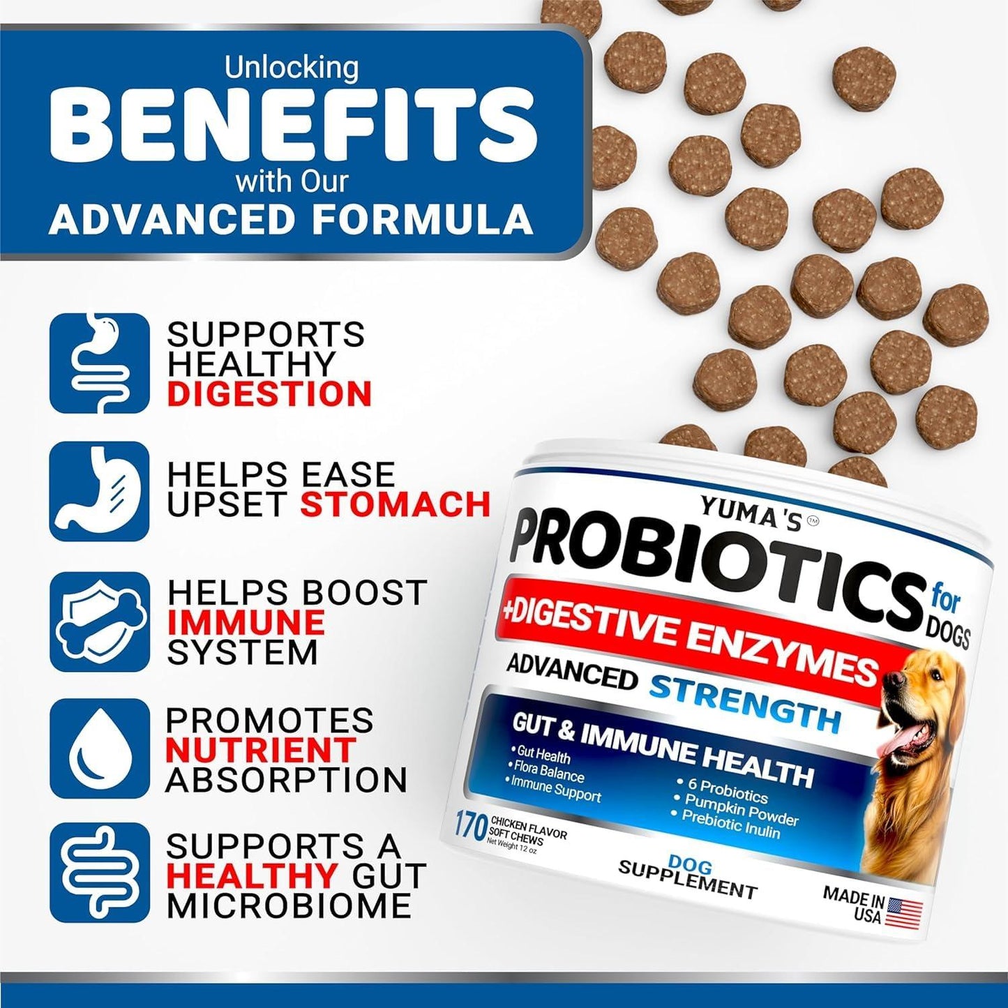 2 Pack Probiotics for Dogs and Digestive Enzymes   Dog Probiotics Chews   Dog Probiotic   Anti Diarrhea Upset Stomach & Gas Relief Constipation Canine Prebiotic   Pet Fiber Supplement