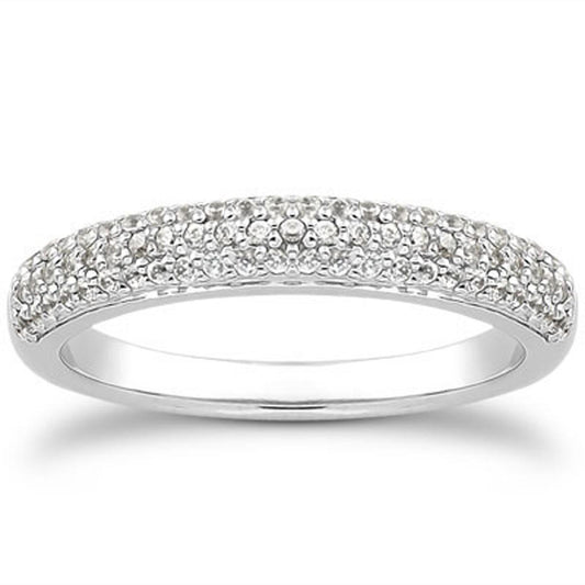 14k White Gold Triple Multi-Row Micro- Pave Diamond Wedding Ring Band