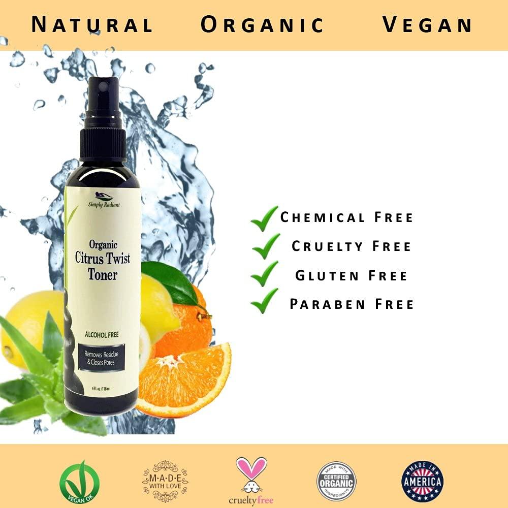 Organic Citrus Facial Toner with Rose Water Witch Hazel & Aloe Vera   Natural Astringent Closes Pores and Preps Skin