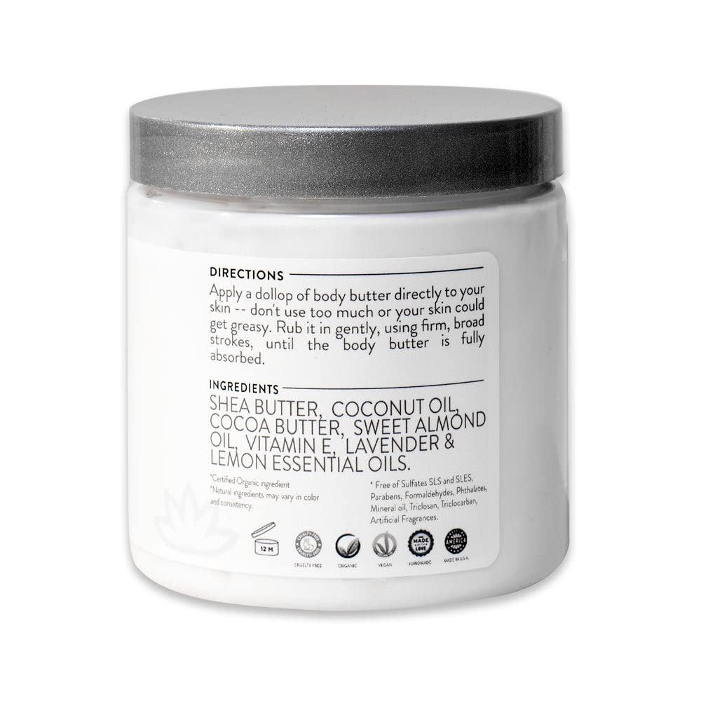Organic Whipped Body Butter  Rose Lavender Vegan 24 Hr Hydration Less Stretch Marks All Skin Types Child Safe Organic 8 oz