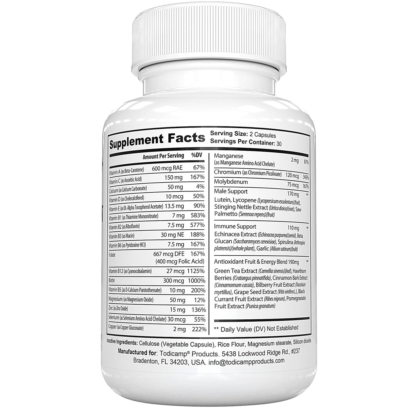 Men's Multivitamin & Mineral Complex with Plant Based Extracts   Multivitamin for Men Improves Overall Health Antioxidant & Natural Body Support   60 Capsules   30 Day Supply